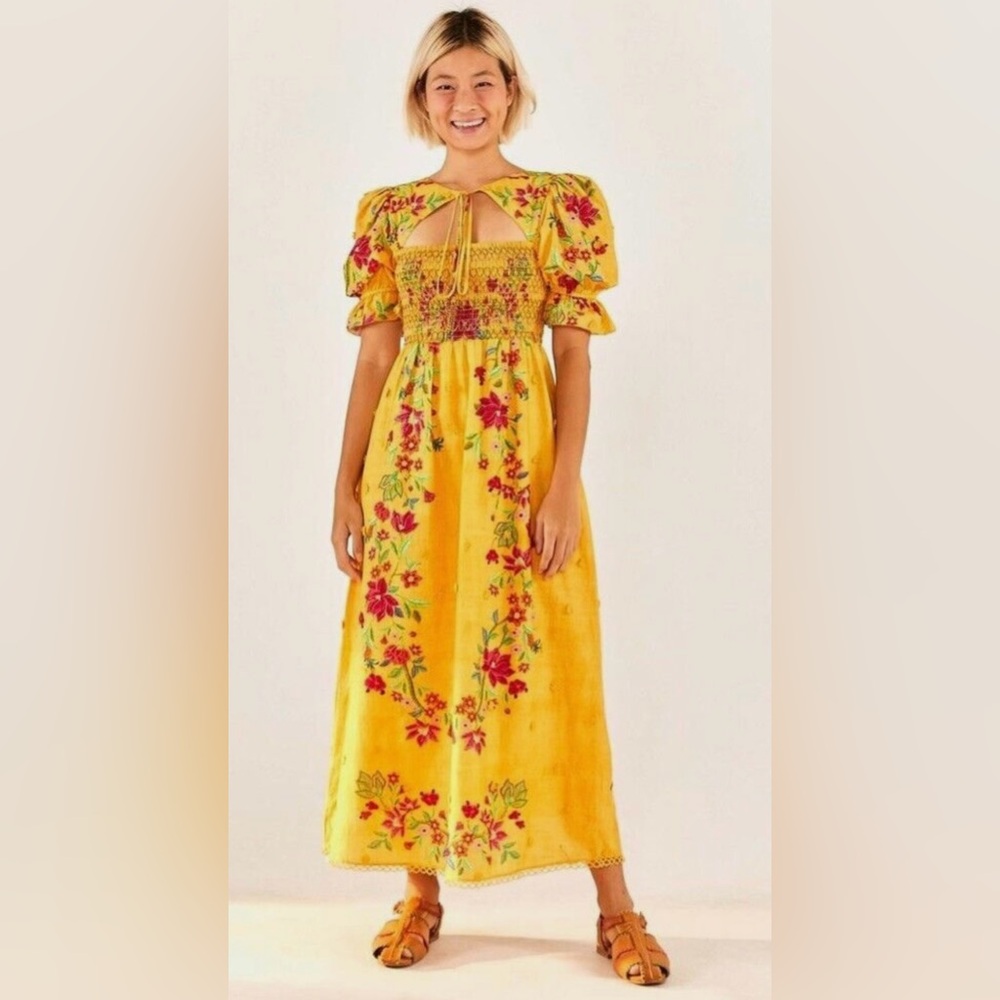 FARM Rio Yellow Puff Sleeve Sundress